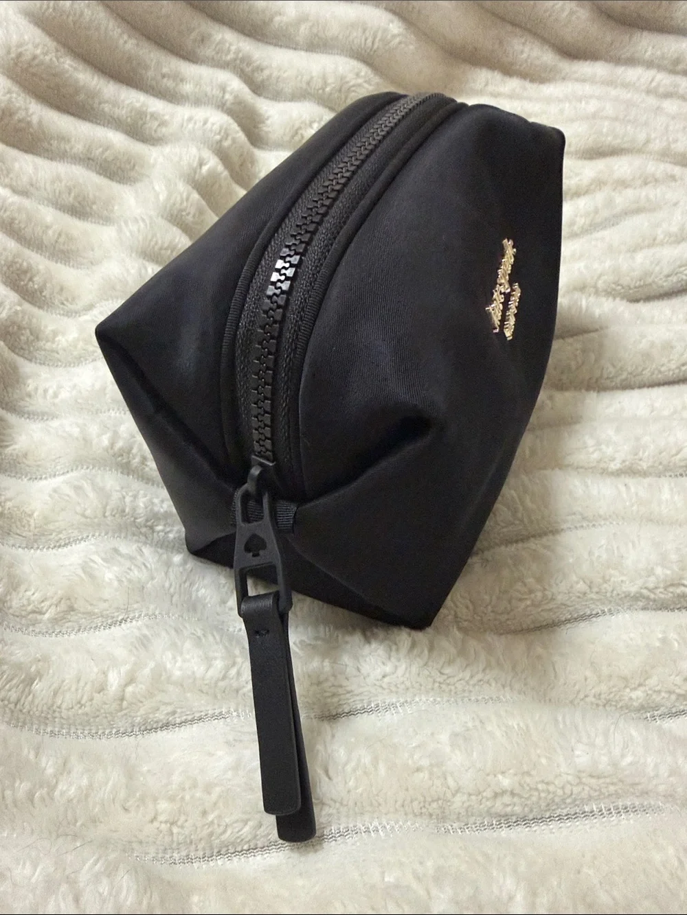 Kate Spade New York Black Nylon Zip Cosmetic Case with Gold Logo